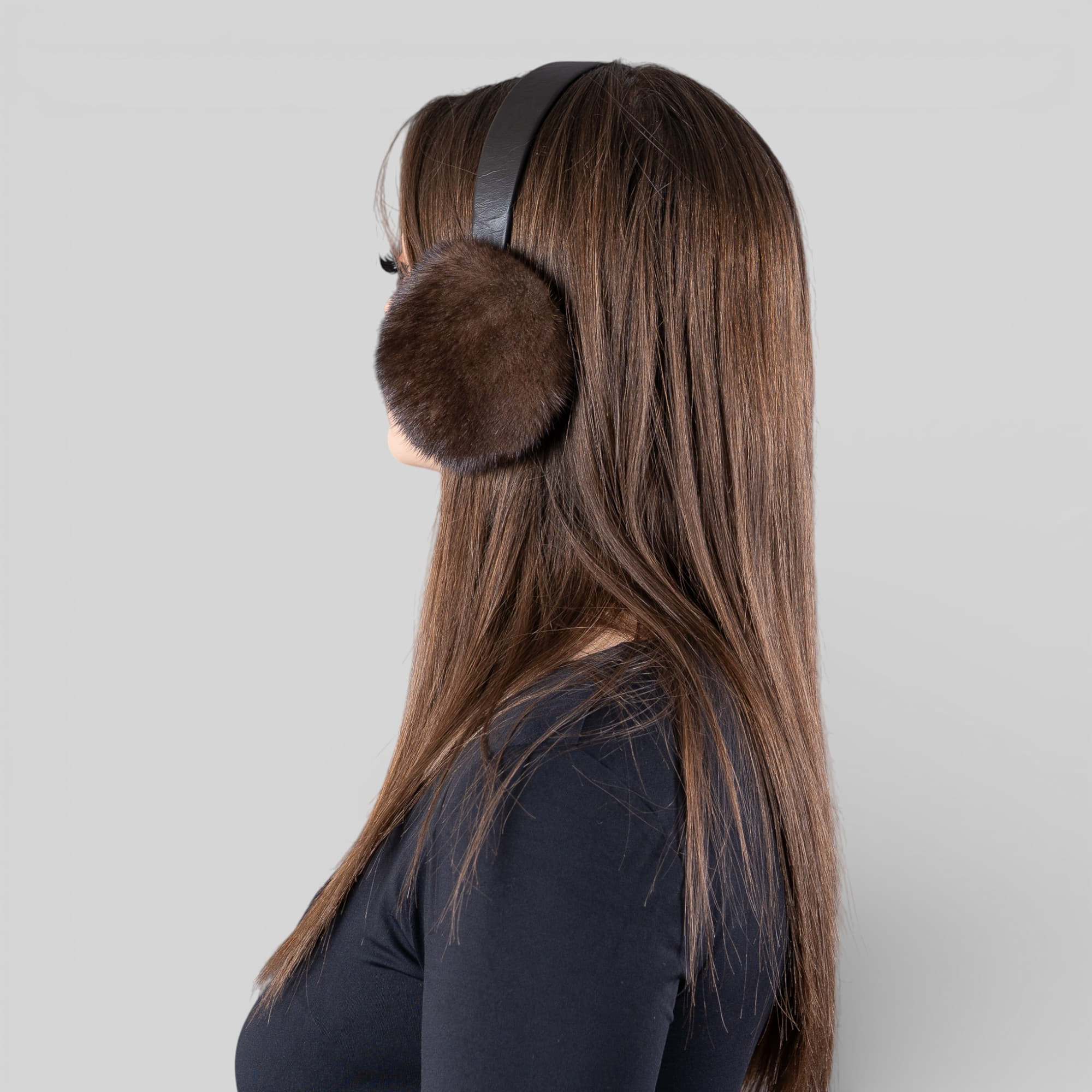brown mink fur earmuffs