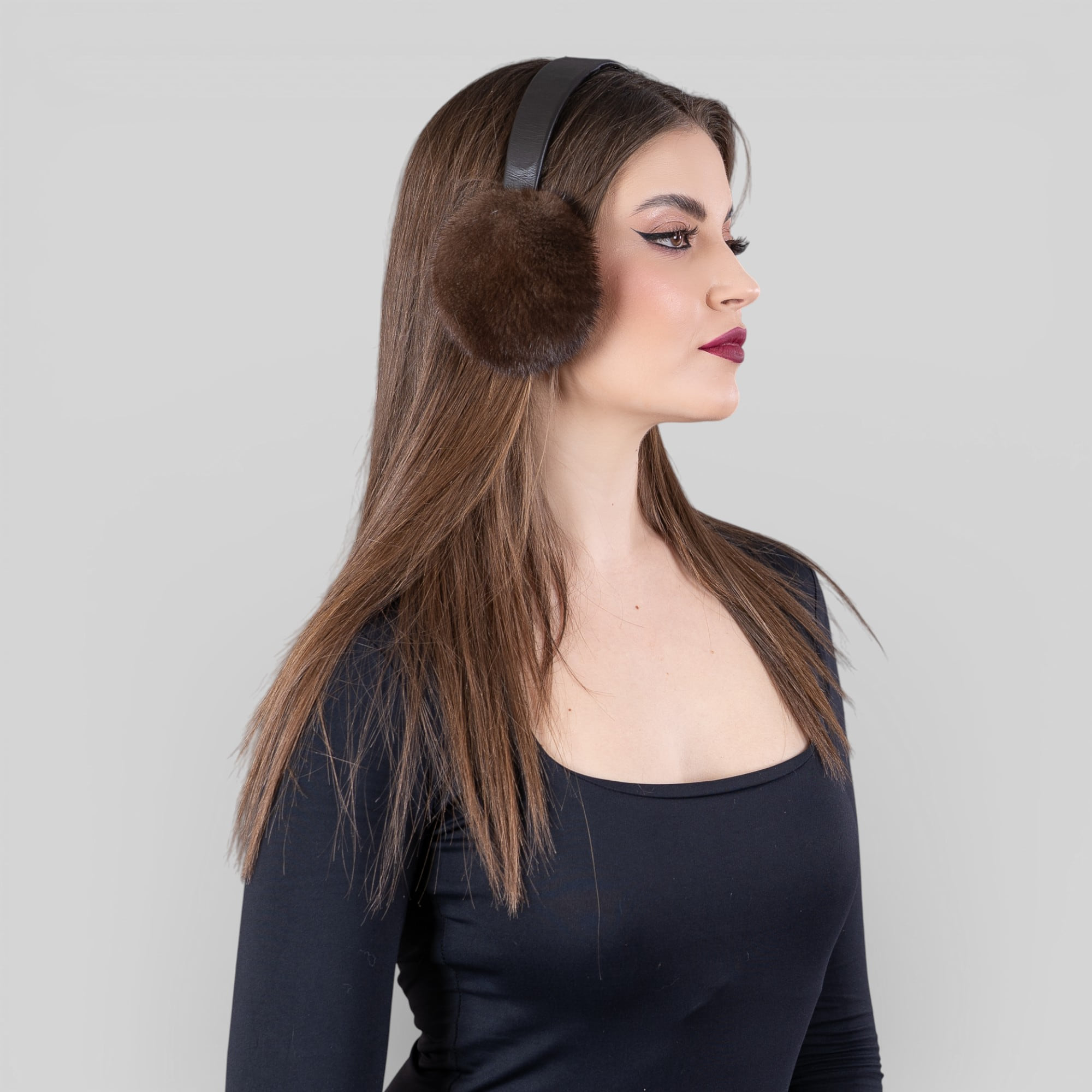 brown mink fur earmuffs