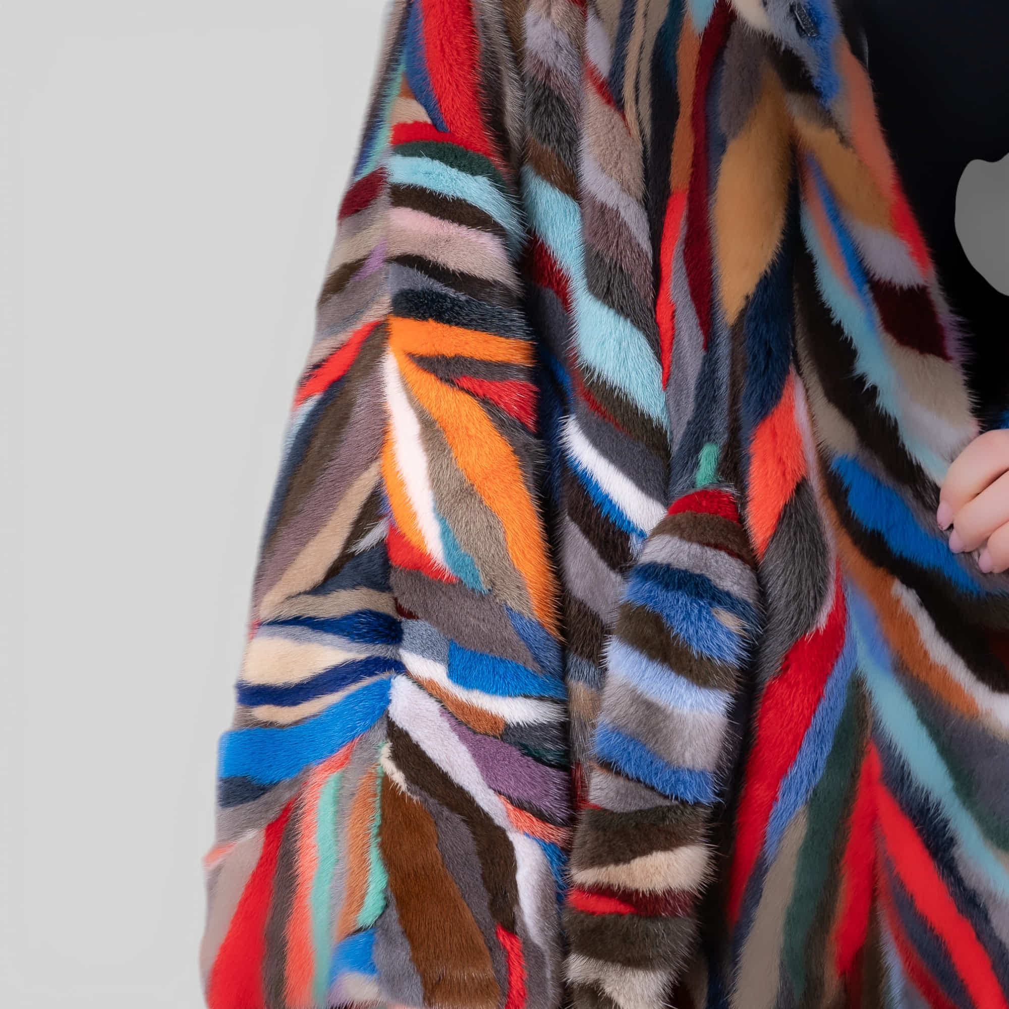 Multicolor mink fur cape with hood